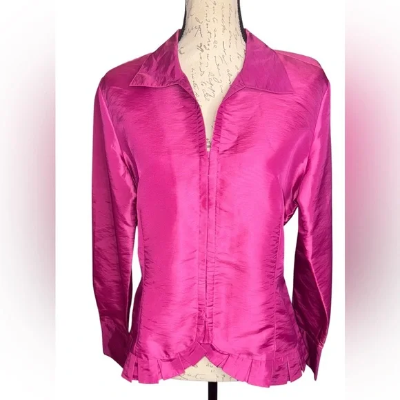 Oscar de la Renta Fuchsia Satin Blouse - Picture 3 of 6
